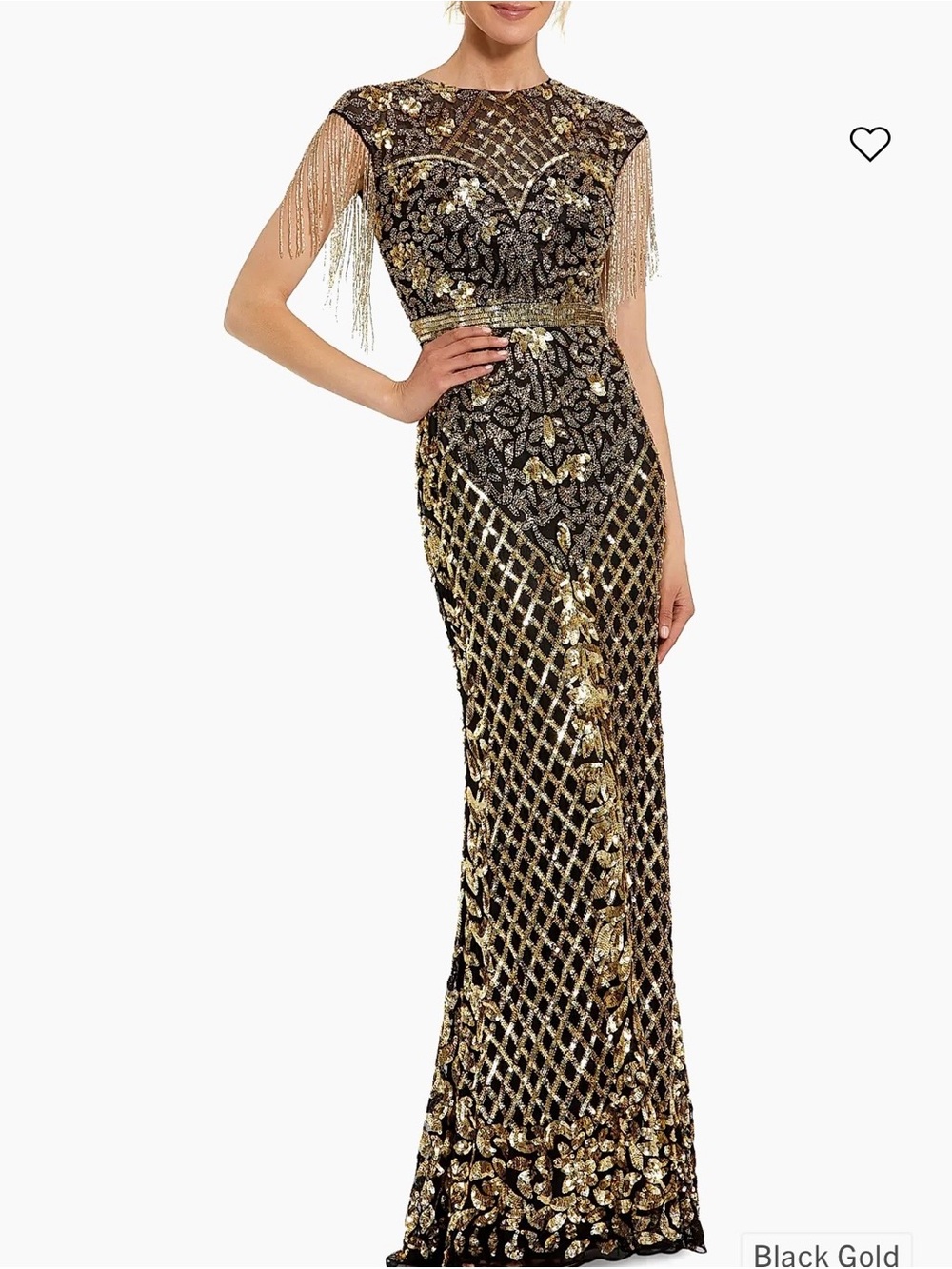Mac Duggal New High Neck Sleeveless Beaded Fringe Fitted Gown Size 4